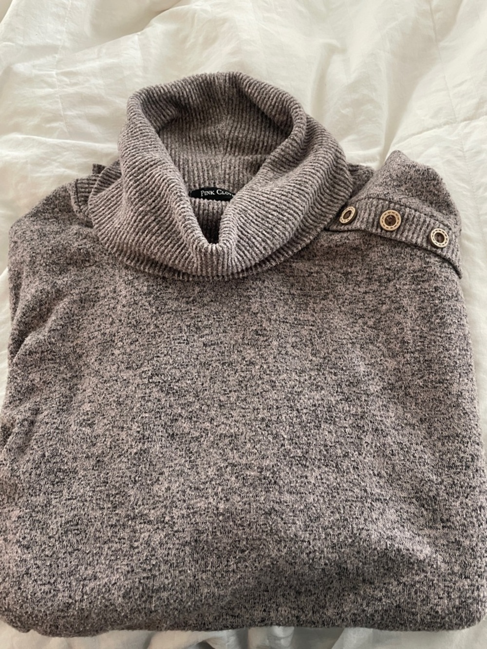 Pink Clover Heathered Gray Cowl Neck Sweater